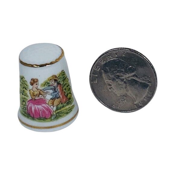VTG Japan Bone China Limoges Woman Sewing Thimble Figural Couple Hand Painted - Picture 6 of 6